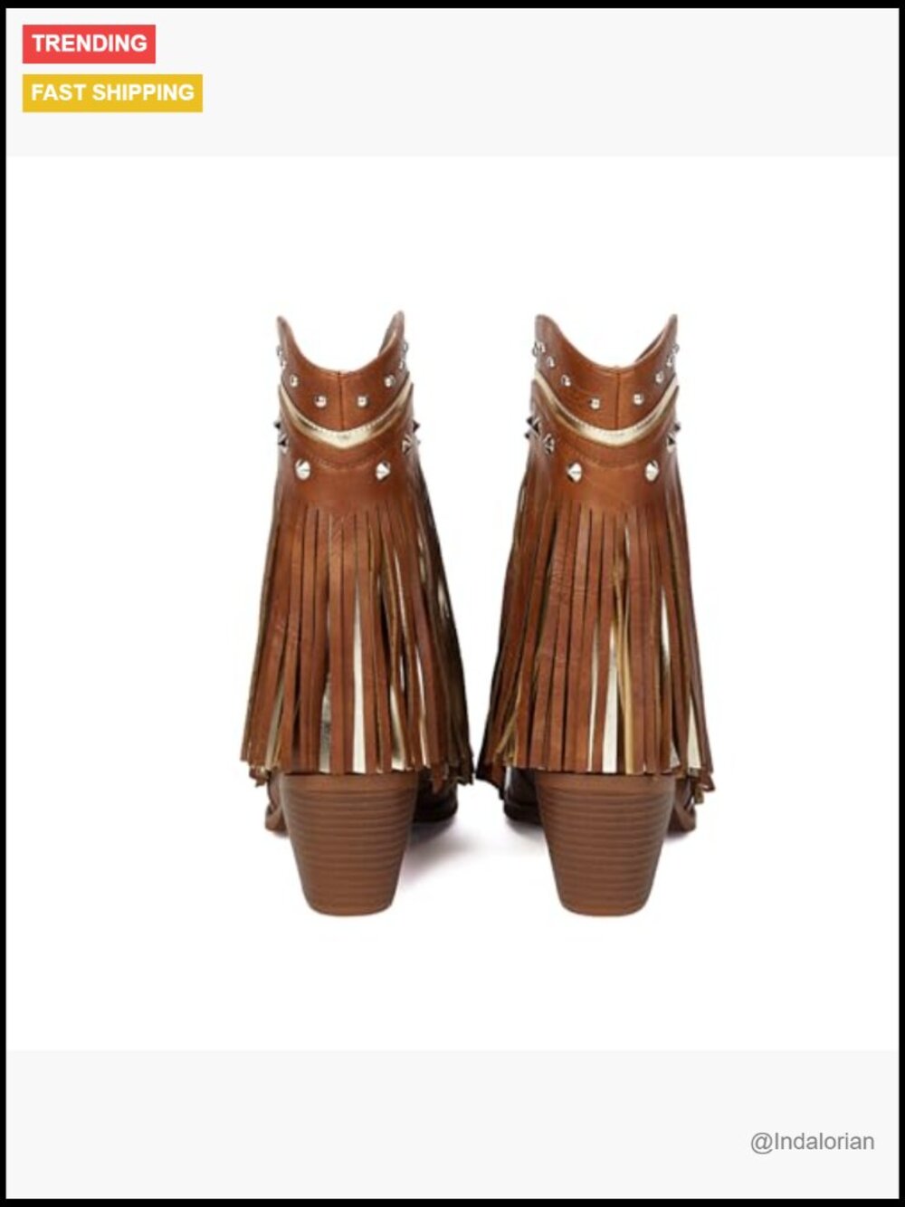 Pointed Toe Cowgirl Boots with Fringe Ankle Booties Block Heel PU Leather - Picture 2 of 7